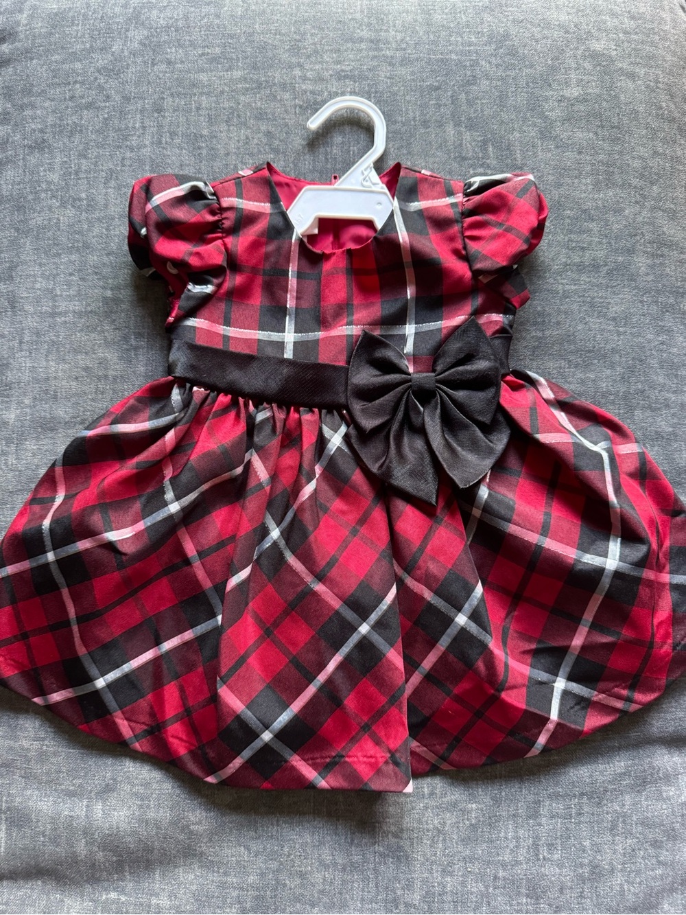 Bonnie Jean Red and Black Plaid Dress with Bow Sash